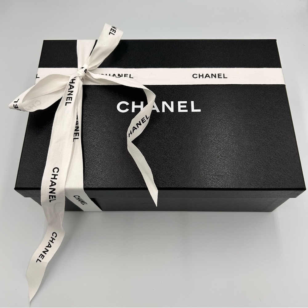 Chanel Empty Shoe Gift Box with Tissue Paper and Ribbon great condition